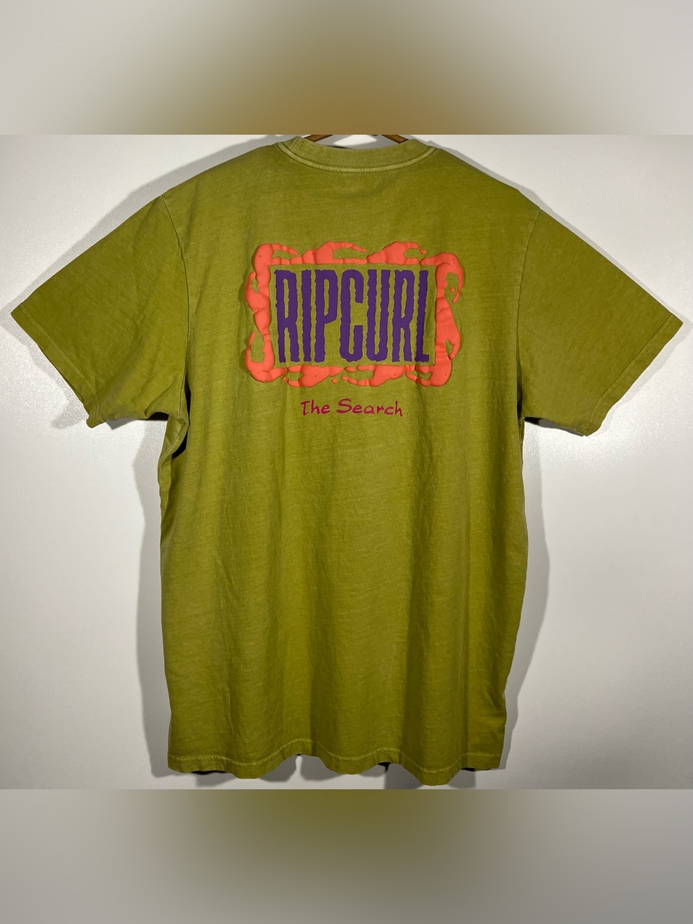 Rip Curl The Search Puffy Mind Wave Logo T-Shirt Surf Washed Lime Green Sz XL